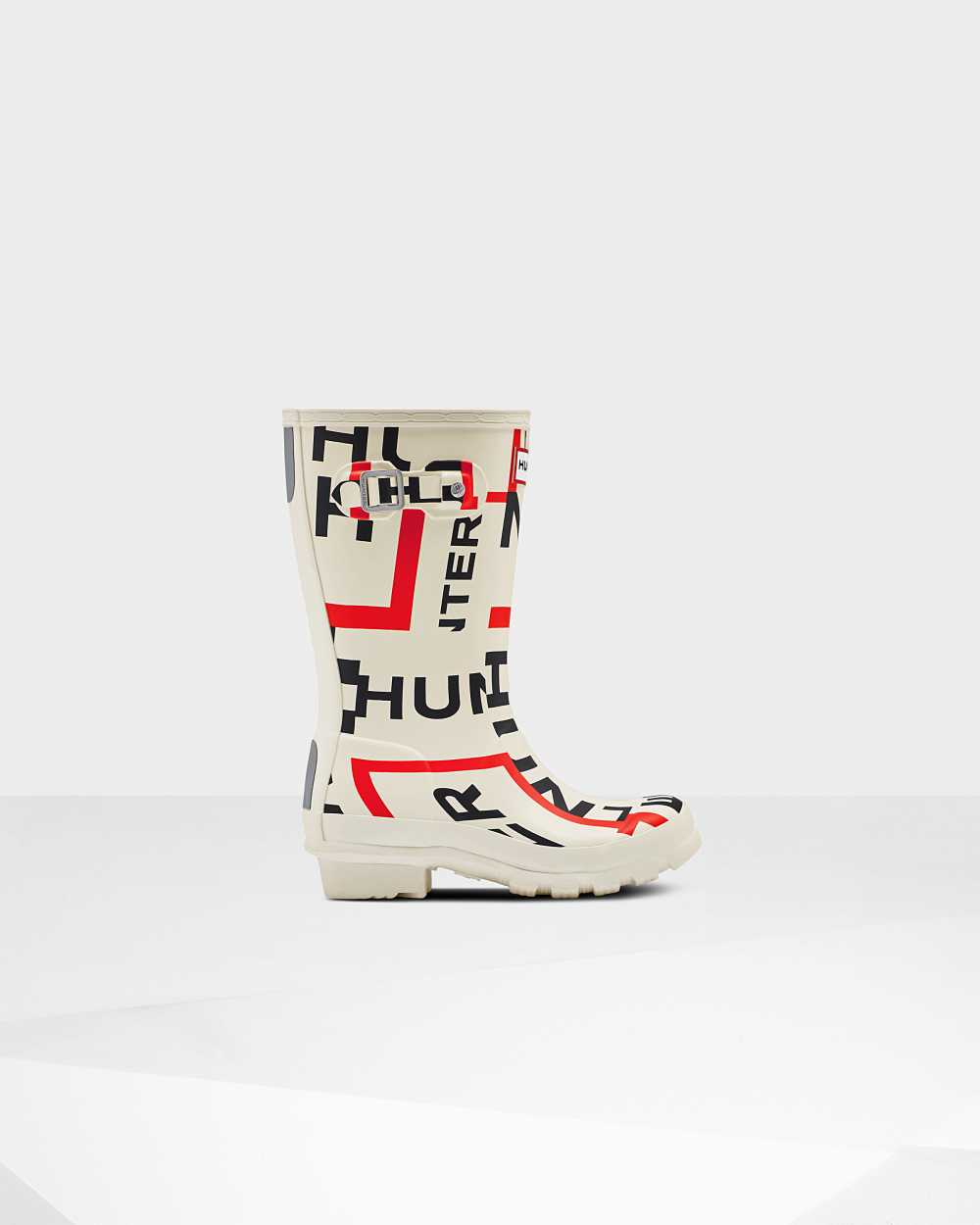 Hunter Original Big Exploded Logo Kids Rain Boots NZ-03411F White